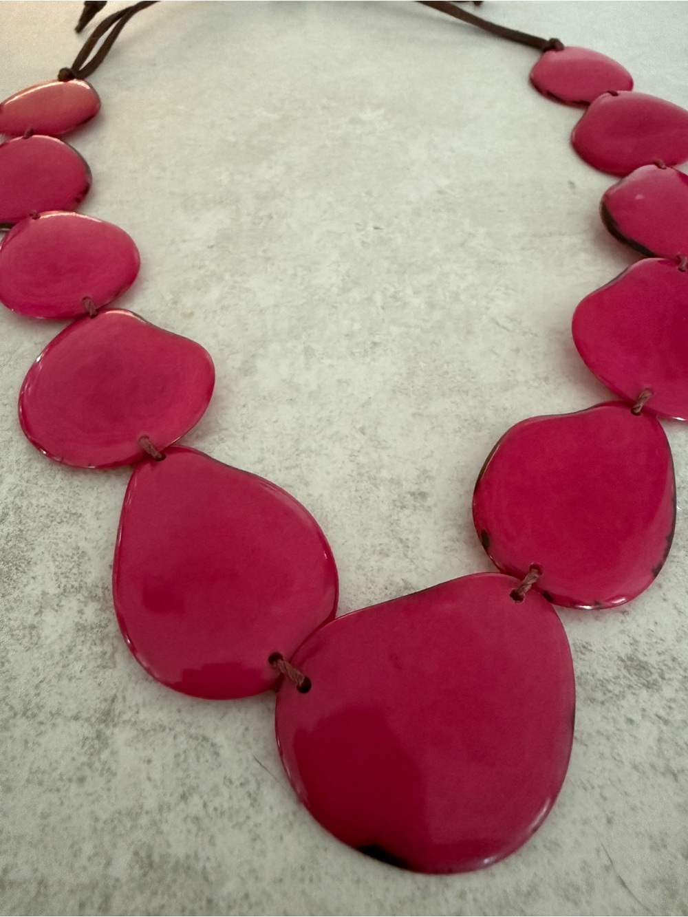 Tagua Fuschia Pink Statement Adjustable Leather Necklace - Picture 3 of 3